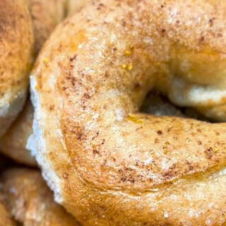 Asiago cheese bagel close-up
