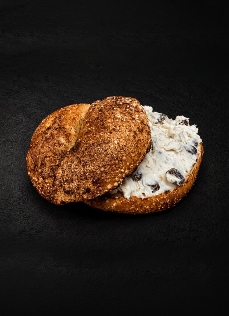 Bagel with speckled cream cheese