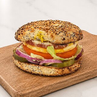 Breakfast sandwich (bacon, Canadian ham, sausage, chourico)