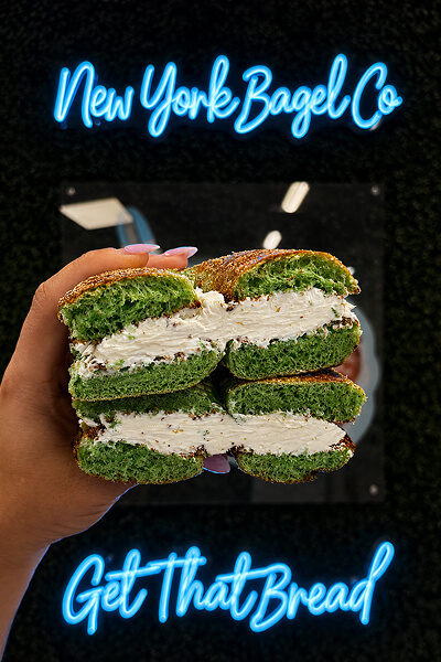 Spinach bagel with cream cheese